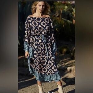 Free People Zippora Dress Kaftan Midi Maxi XS Belted Boho